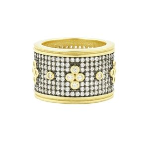 Frieda Rothman Pave Clover Wide Band Gold and Black Women's Ring